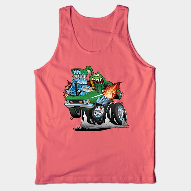 Seventies Green Hot Rod Funny Car Cartoon Tank Top by hobrath